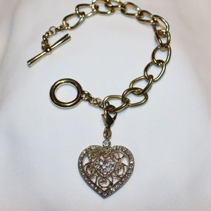 Vintage Monet 1960s toggle bracelet & heart charm